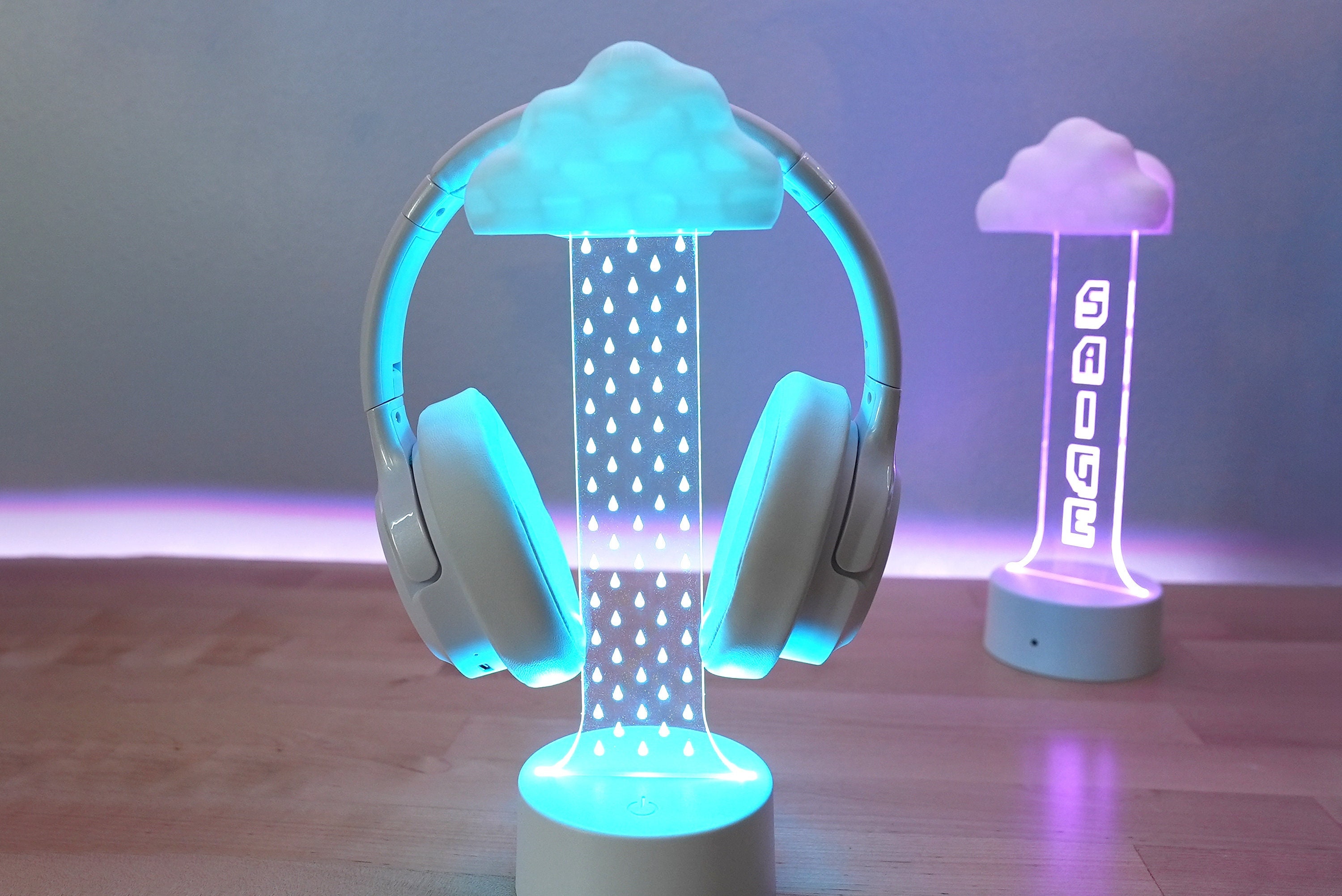 Cloud Headphone Stand | Customizable LED Headset Stand | Rain and Cloud ...