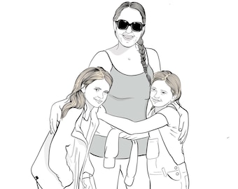 Custom Line Drawing From Photo, Family Portrait, Line Art,  Gift