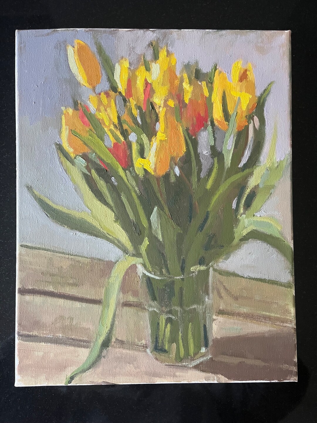Tulips Still Life Oil Painting: Yellow & Orange Floral Bouquet (11x14 ...