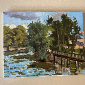 Plein Air Oil Painting the Oise River French countryside landscape oil painting green garden and trees l’isle adam landscape painting