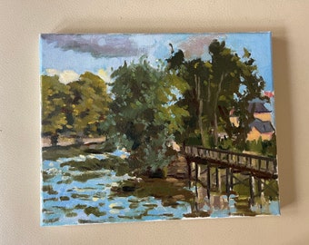 アンティークフランス風景油絵、急流、署名・日付入り、1896年 - Etsy 日本