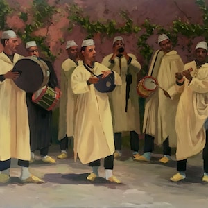 Large painting Moroccan musicians oil painting on canvas Morocco