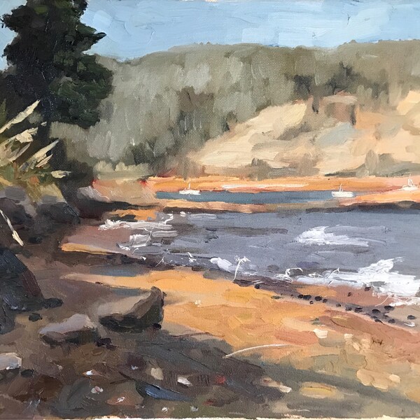Plein Air Landschaft Kalifornien Bolinas Strand Allaprima Original-Gemälde auf Leinwand