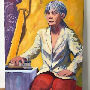 Original portrait painting on canvas, oil painting from life, allaprima portraiture, life painting original artwork, woman in a whiye jacket