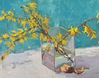 Yellow Flowers Oil Painting: Original Floral Still Life, 11x14"