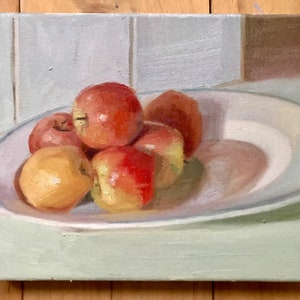 Still Life Painting, Kent apples Original Oil Painting, Figurative painting Oil on canvas, fruit art
