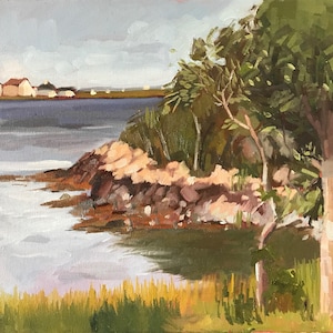 Plein Air Landscape Oil Oil Painting Massachusetts Beach Seascape World&#39;s End Original Painting on canvas