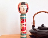 Blue kokeshi doll in Togatta style, Akiu / Japanese antiques / Japanese kokeshi doll vintage / Japanese doll in wood