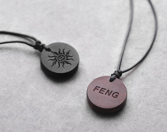 Circular Ornaments Pendant Necklace, Sandalwood Couple Necklace, Engraving Necklace, Personalized Gifts, Couple of Gifts for Loves -- X004
