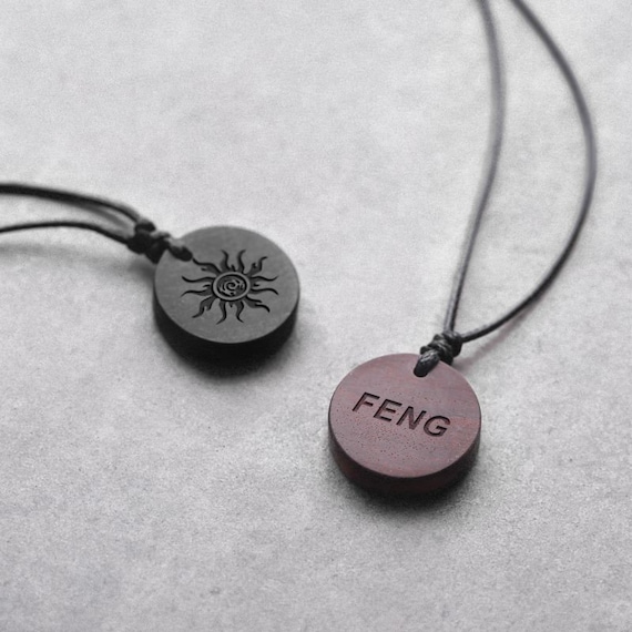 Circular Ornaments Pendant Necklace, Sandalwood Couple Necklace, Engraving Necklace, Personalized Gifts, Couple of Gifts for Loves -- X004
