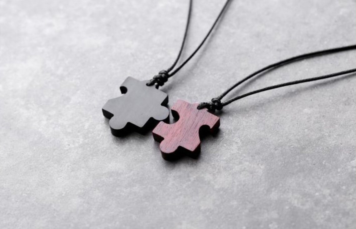 Jigsaw Puzzle Ornaments Pendant Necklace Sandalwood Couple Etsy