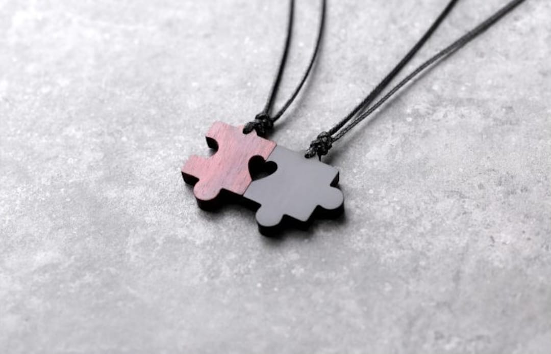 Jigsaw Puzzle Ornaments Pendant Necklace Sandalwood Couple Etsy