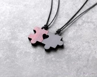 Jigsaw puzzle Ornaments Pendant Necklace, Sandalwood Couple Necklace, Engraving Necklace, Personalized Gifts,Couple of Gifts for Loves--X007