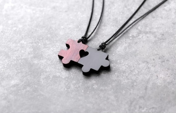 Jigsaw puzzle Ornaments Pendant Necklace, Sandalwood Couple Necklace, Engraving Necklace, Personalized Gifts,Couple of Gifts for Loves--X007
