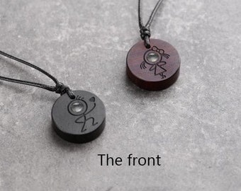 Memories of love Ornaments Pendant Necklace, Sandalwood Couple Necklace, Stitching  Engraving Necklace,  Couple of Gifts for Loves -- X002