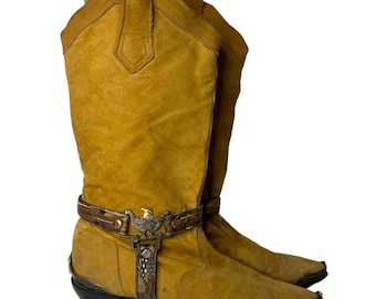 Vintage 90s Maine Woods Cowboy Boots 9 Feather Harness Eagle Detail Western VTG