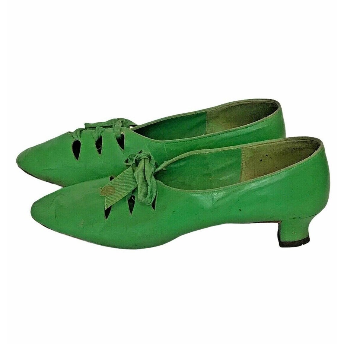 Vintage 70s Capezio Lace Up Green Leather Cutout Shoes Etsy