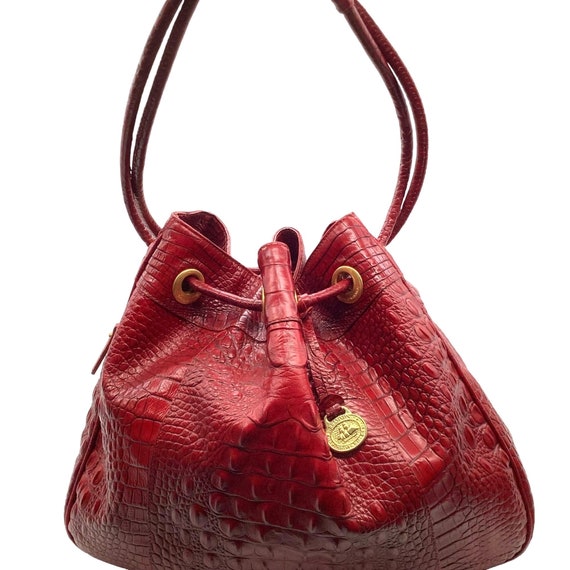 VTG BRAHMIN Dana Drawstring Shoulder Bag Melbourne Croc  display picture 2