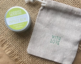 Energise Balm in Hand Stamped 'With Love' Cotton Bag, Fathers Day Gift, Ecofriendly Present, Gifts For Boyfriend, For Dad, Wellbeing Gift