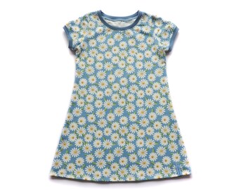 KLEID Mädchen Blumen blau Schulanfang