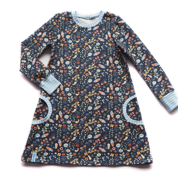 KLEID Mädchen Blumen blau