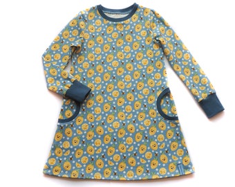 KLEID Mädchen Zitronen Bienen blau