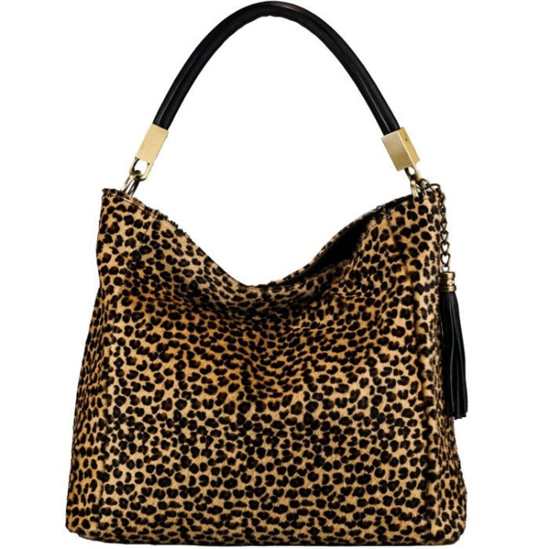 Cheetah Print Large Shoulder Bag Animal Print Leather Bag Etsy