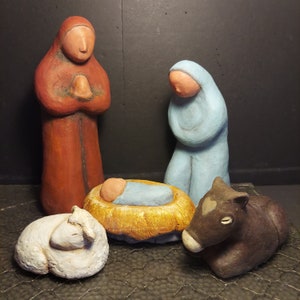 Original American Folk Art Nativity,  Sagrada Familia, Handmade in Virginia by D. Ball