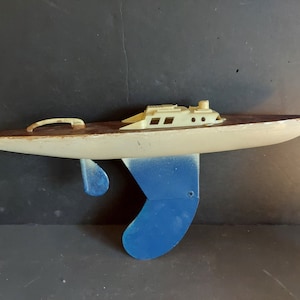 Vintage Toy Pond Boat Wood, Plastic & Metal