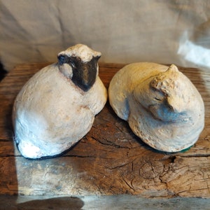 ONE-LOVE, ONE-Heart Sheep, 2 Chalkware Sheep, (2024 Edition)  Original Original Folk art Sculpture, Handmade in Virginia by D. Ball