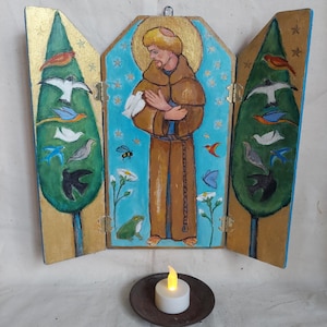St. Francis Painting, on wood panels,  by Virginia artist D.Ball