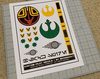 Star Wars Galaxy's Edge inspired X-wing Resistance Rebel Pilot Helmet Decal Set (scaled for Poe Black series helmet)