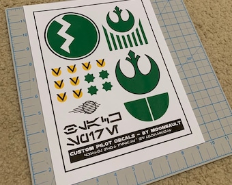 Star Wars Galaxy's Edge inspired X-wing Resistance Rebel Pilot Helmet Decal Set (scaled for Poe Black series helmet) - Version 2