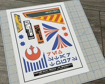 Star Wars STAR TOURS inspired X-wing Resistance Rebel Pilot Helmet Decal Set (scaled for Poe Black series helmet)