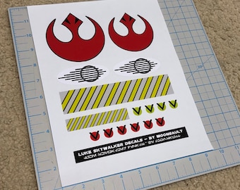 Star Wars Luke Skywalker ANH X-wing Rebel Pilot Helmet Decal Set (scaled for Poe Black series helmet) **UPDATED**