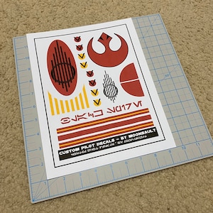 Star Wars Galaxy&#39;s Edge inspired X-wing Resistance Rebel Pilot Helmet Decal Set (scaled for Poe Black series helmet) - Version 3