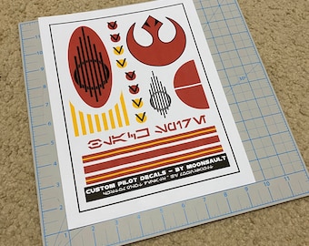 Star Wars Galaxy's Edge inspired X-wing Resistance Rebel Pilot Helmet Decal Set (scaled for Poe Black series helmet) - Version 3