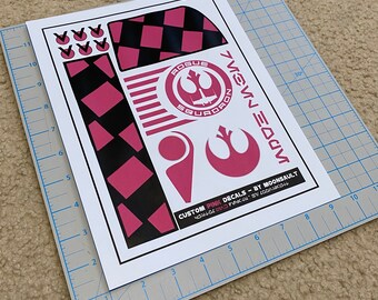 Star Wars PINK inspired X-wing Resistance Rebel Pilot Helmet Decal Set (scaled for Poe Black series helmet)
