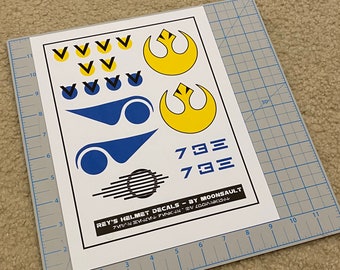 Star Wars The Force Awakens Rey's X-wing Rebel Pilot Helmet Decal Set