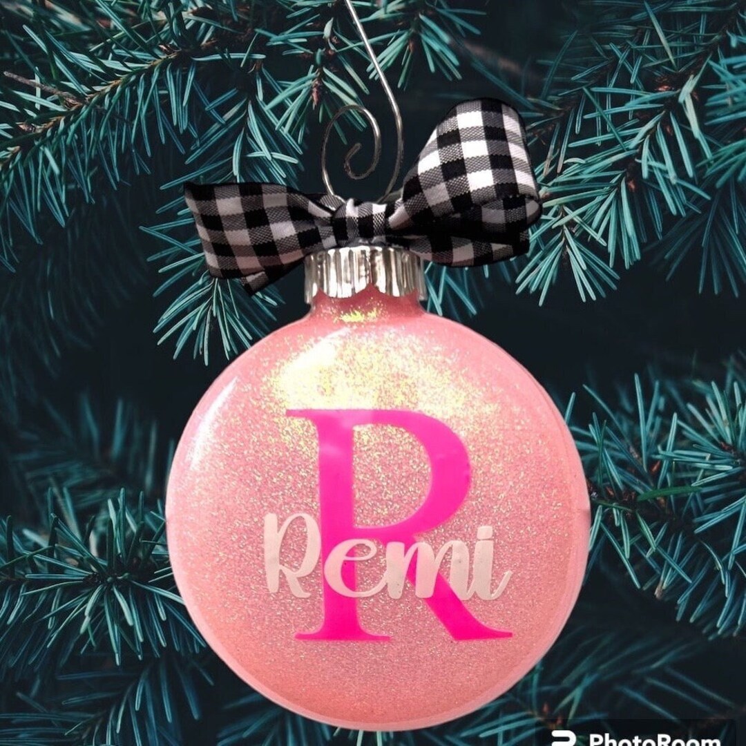 Personalized Pink Ornament Name Ornament Pink Christmas Glass Disc