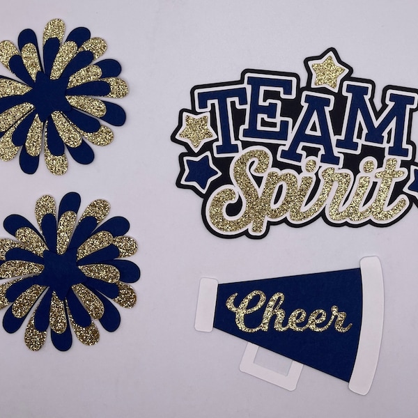 Sports - Team Spirit Cheerleading Gold & Blue - Handmade Paper Piecing Scrapbook Embellishment Die Cuts - FREE SHIPPING