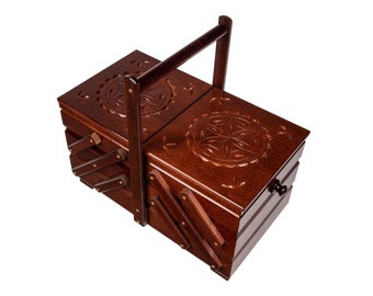 Brown Wooden Sewing Kit Box