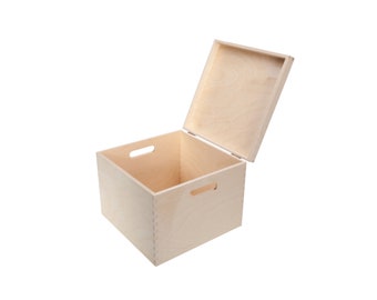 Boîte en bois non finie fabriquée à la main avec couvercle - Rangement de souvenirs et de trésors - 12 x 12 po