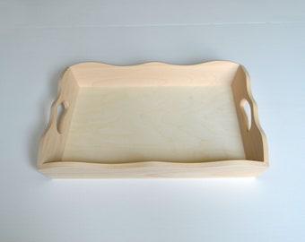 Tray with Handles,Wavy Untreated Wood Tray,Unfinished Wood Tray,Slanting Tray,Farmhouse Tray,Deep Decoupage Tray,