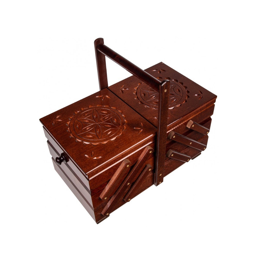 Brown Wooden Sewing Box Organizer Etsy