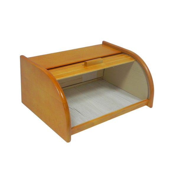 Wooden Bread Box Apollo Roll Top Bin Storage Loaf Kitchen Size Large - Orange