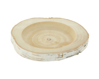 Rustic Wood Slice Snack Food Tray - Unfinished Round Wooden Vanity and Ring Tray