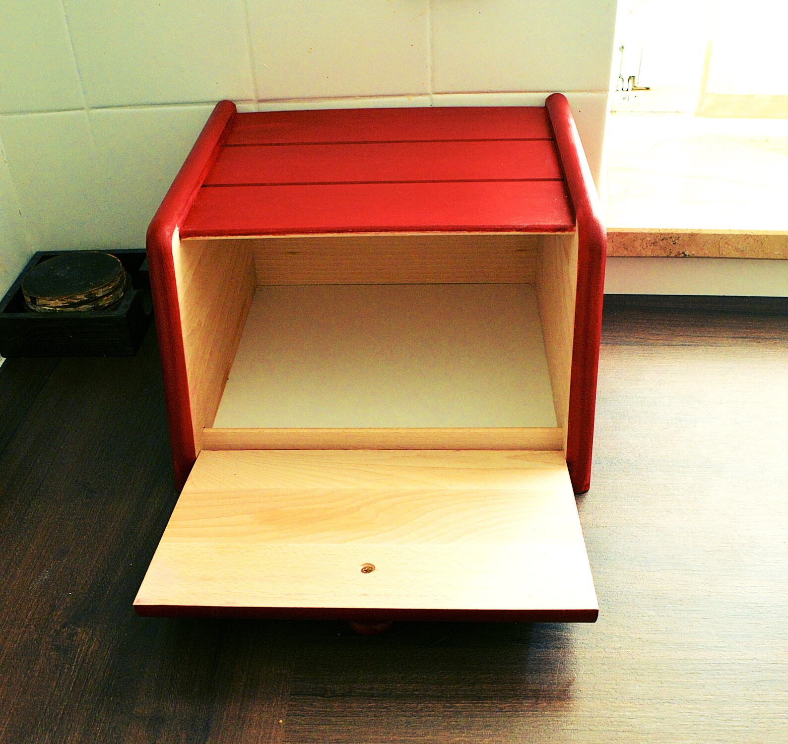 Red Large Bread Box Rustic Farmhouse Bread Box French Bread Etsy