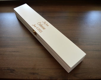 Élégante boîte à bougies en bois blanche personnalisée avec couvercle - Longue boîte en bois faite à la main idéale pour les cadeaux et les souvenirs
