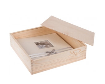 14''X14'', boîte en bois avec couvercle, boîte à mémoire en bois